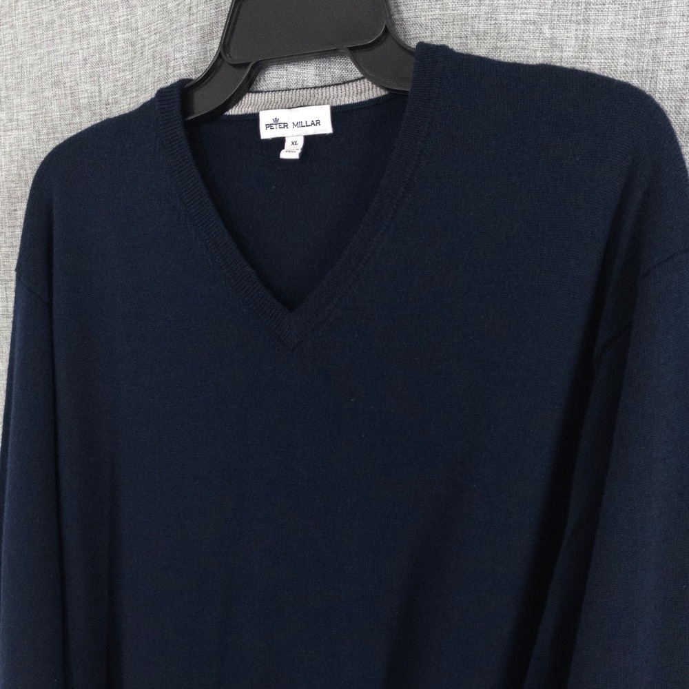 Peter Millar Men's XL Navy V-Neck Sweater 85% Merino Wool 15% Silk